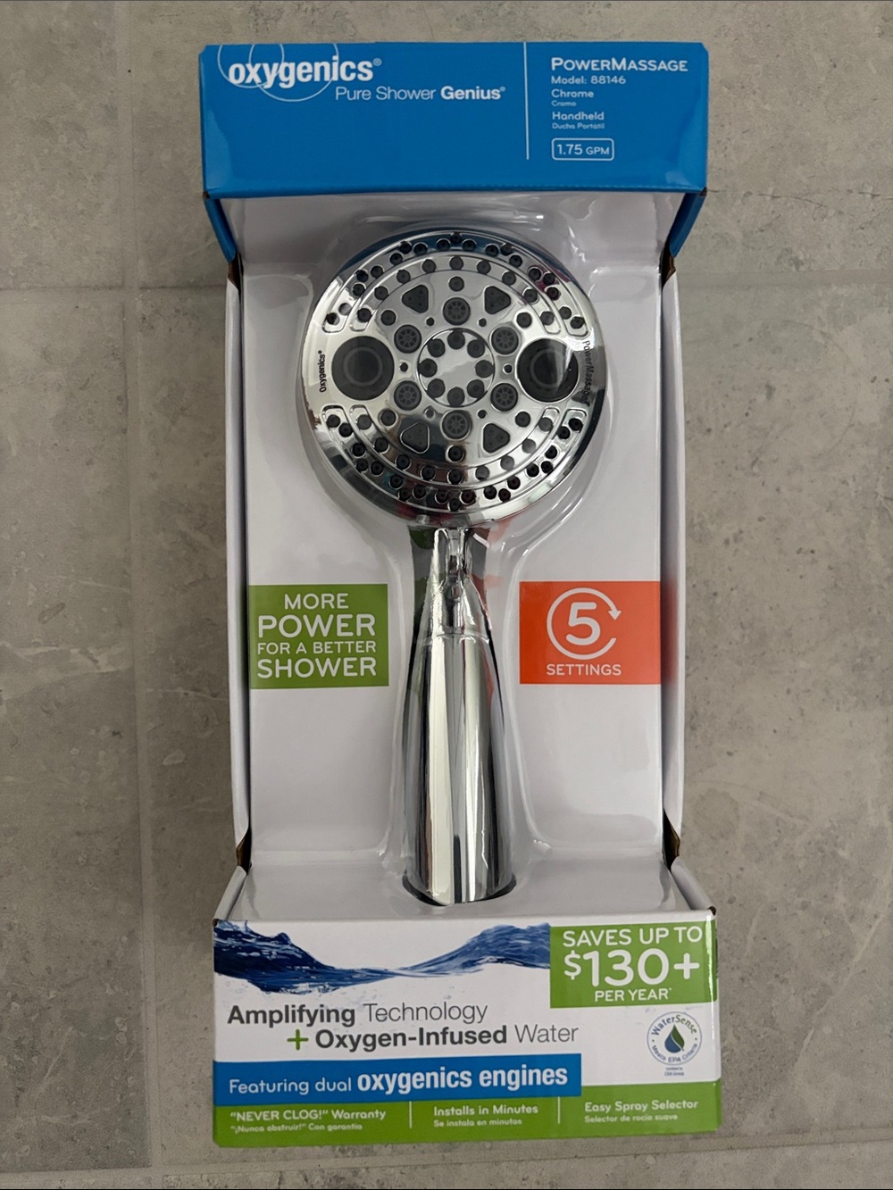 Oxygenics Chrome Multi-Setting Handheld Shower Head